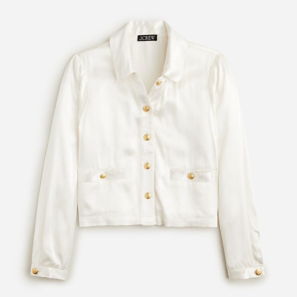J.Crew Lady Shirt Jacket Luster Crepe Satin Viscose Gold Buttons Ivory Large NWT